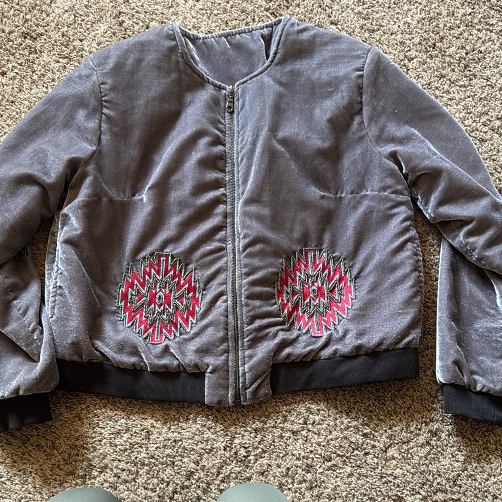 Stylish/Western Gray Jacket with Red Accents